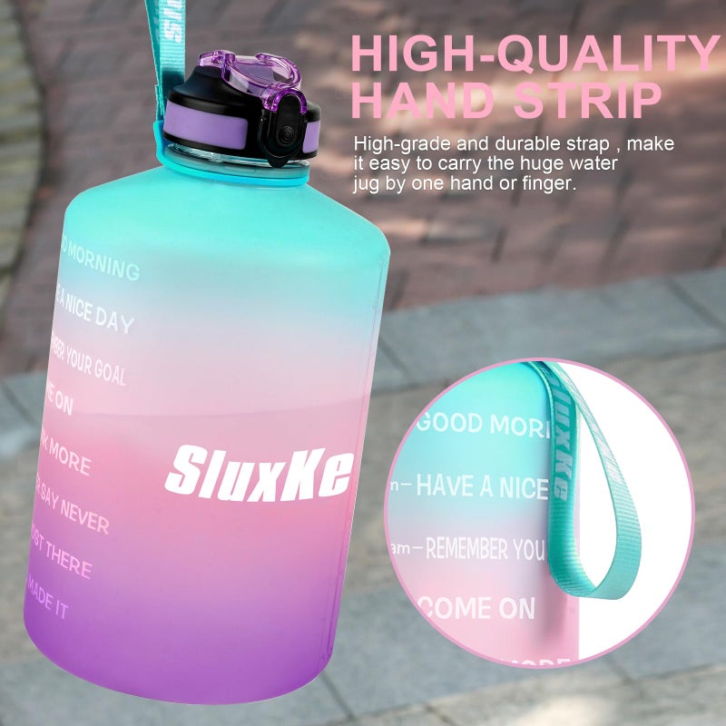 SLUXKE 128oz Motivational Water Bottle with Straw, 1 Gallon Capacity, Fitness & Sports, BPA Free, PETG Plastic, Green Pink Purple - Image 5