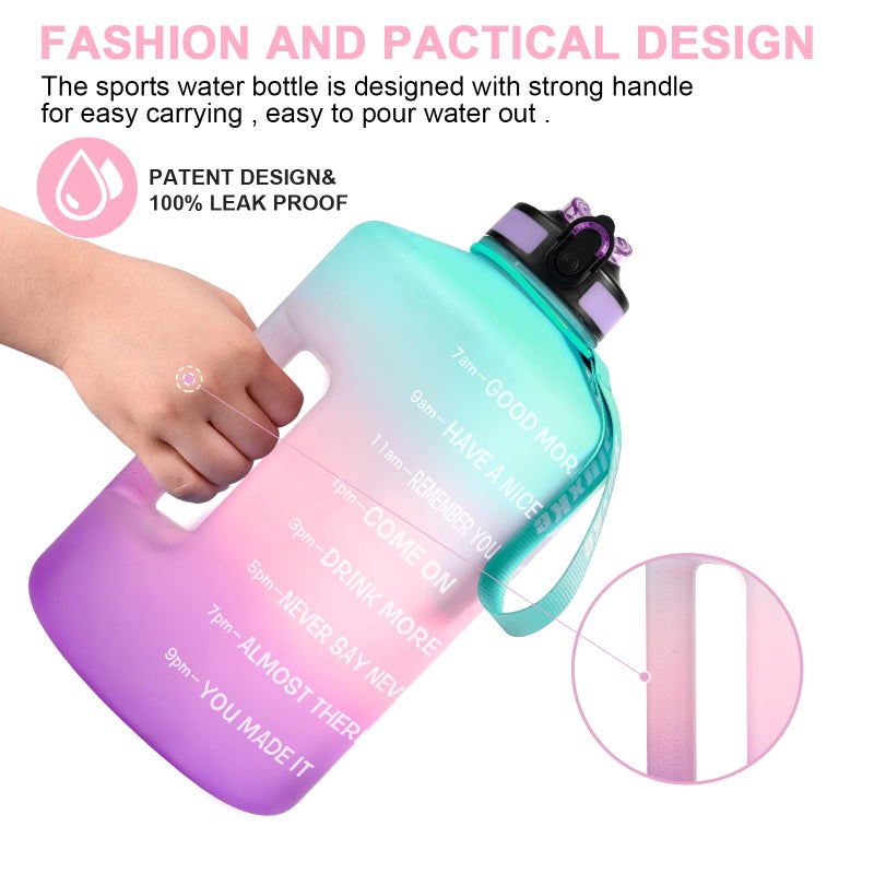 SLUXKE 128oz Motivational Water Bottle with Straw, 1 Gallon Capacity, Fitness & Sports, BPA Free, PETG Plastic, Green Pink Purple - Image 4