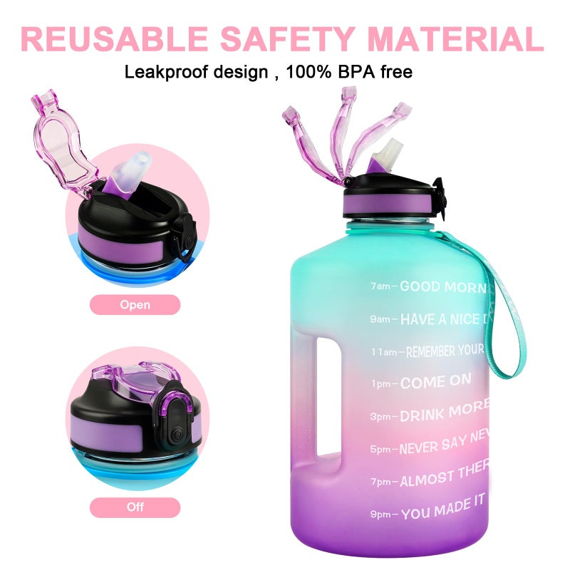 SLUXKE 128oz Motivational Water Bottle with Straw, 1 Gallon Capacity, Fitness & Sports, BPA Free, PETG Plastic, Green Pink Purple - Image 3
