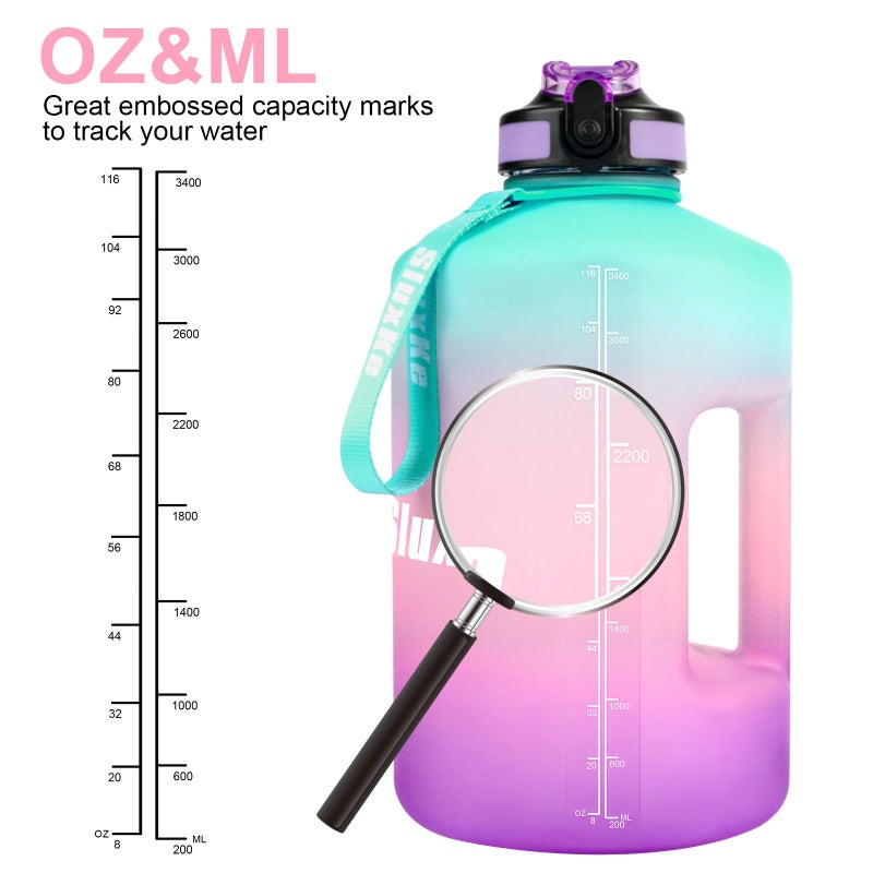 SLUXKE 128oz Motivational Water Bottle with Straw, 1 Gallon Capacity, Fitness & Sports, BPA Free, PETG Plastic, Green Pink Purple - Image 2