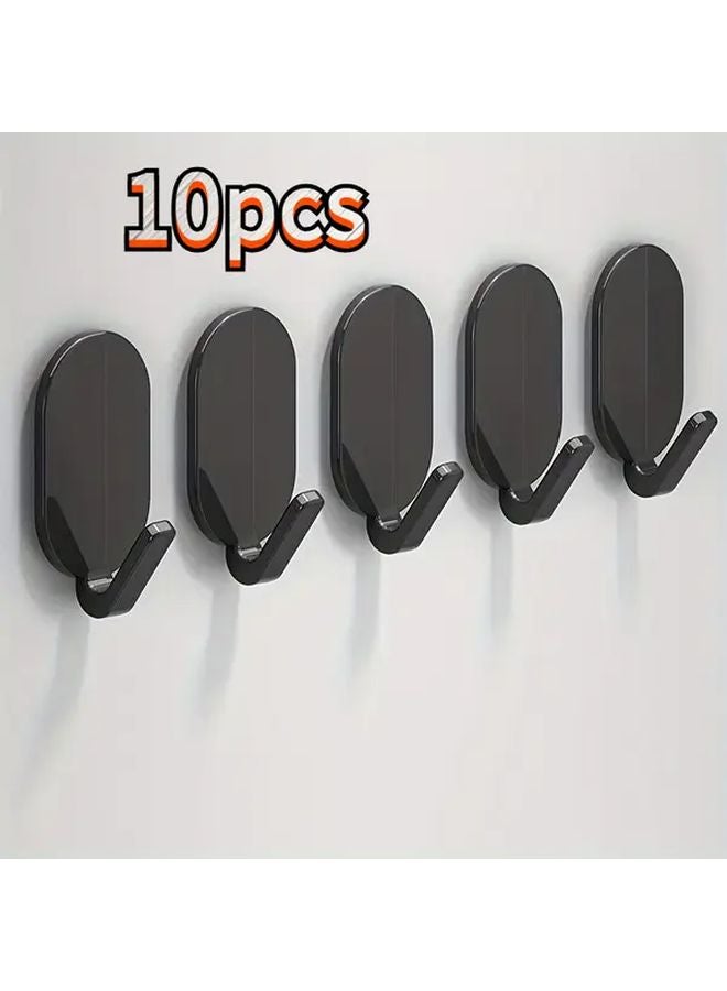 10pcs Black Heavy Duty Adhesive Hooks No Drilling Wall Mounted Towel Rack - Image 1