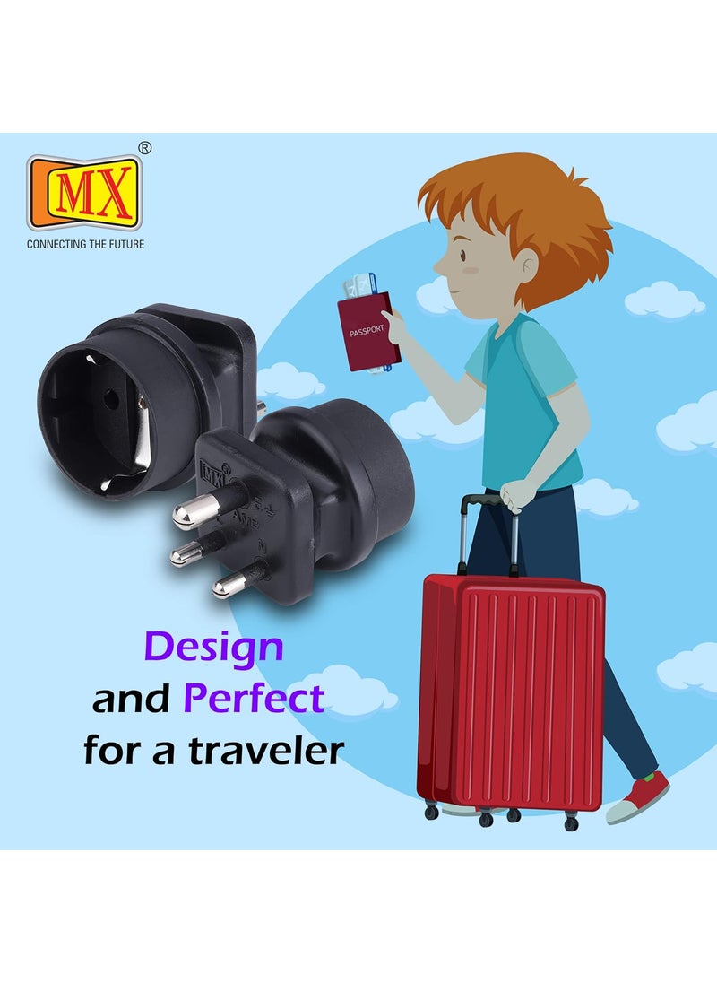MX European Plug Adapter Schuko to India Plug Adapter 15 Amp Convert European Type EF Input to India Type D Three Prong Output Connection European Socket schuko Adapter Black Pack of 1