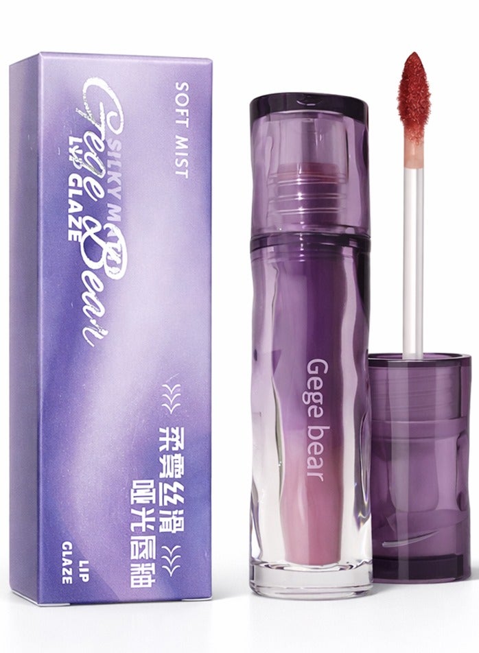 Gege bear 6 Colors Soft Mist Silky Matte Lip Glaze 3g, Waterproof Long Lasting Non-Stick Cup High Pigment Lip Tint for Women 02 Phalli Flower Tea - Image 1
