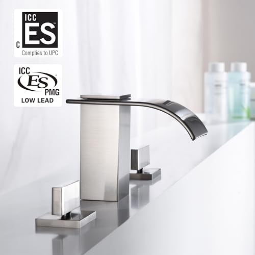sumerain Roman Tub Faucet Brushed Nickel 3 Hole Widespread Bathtub Faucet with High Flow Waterfall Spout - Image 2