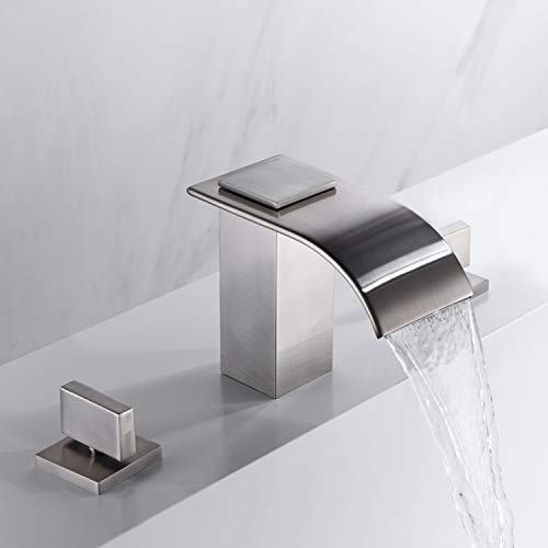 sumerain Roman Tub Faucet Brushed Nickel 3 Hole Widespread Bathtub Faucet with High Flow Waterfall Spout - Image 4