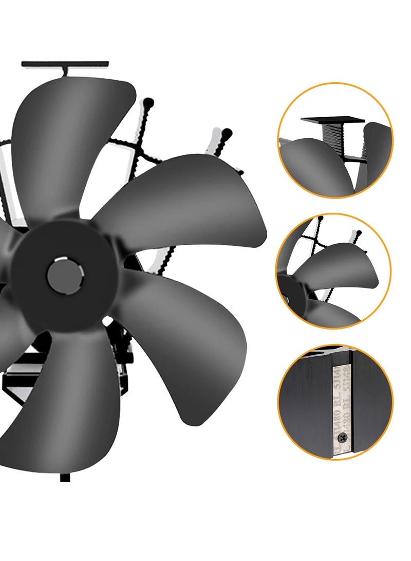 AROAQ Heat Powered Stove Fan, 6 Blades Wood Burner Fireplace Fan, Quiet And Efficient Wood Stove Fan Blower, Durable And Eco Friendly Heat Distribution Fan For Home, (1pc, Black)  - Image 2