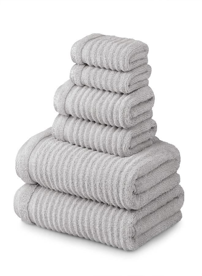 Martha stewart MARTHA STEWART 100% Cotton Bath Towels Set Of 6 Piece, 2 Bath Towels, 2 Hand Towels, 2 Washcloths, Quick Dry Towels, Soft & Absorbent, Bathroom Essentials, Towel Sets For College Dorm, Textured Gray  - Image 1