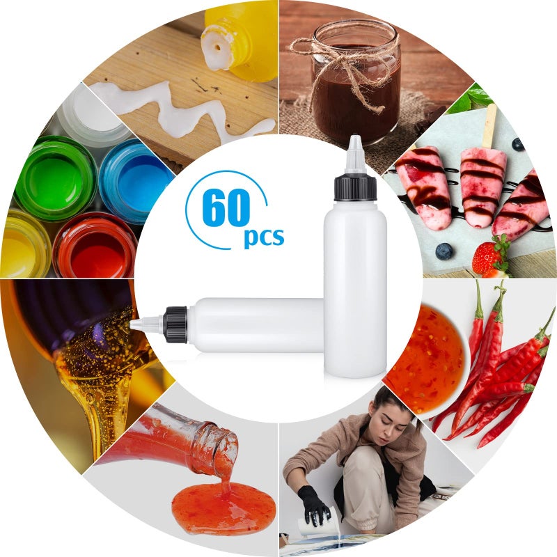 Epakh 60 Pieces Plastic Squeeze Bottles 4 Oz Condiment Dispensing Bottles With Twist Top Cap Sauce Squirt Empty Squeeze Bottles For Condiment Cookie Decorating Sauces Arts Crafts Lab Oil - Image 5