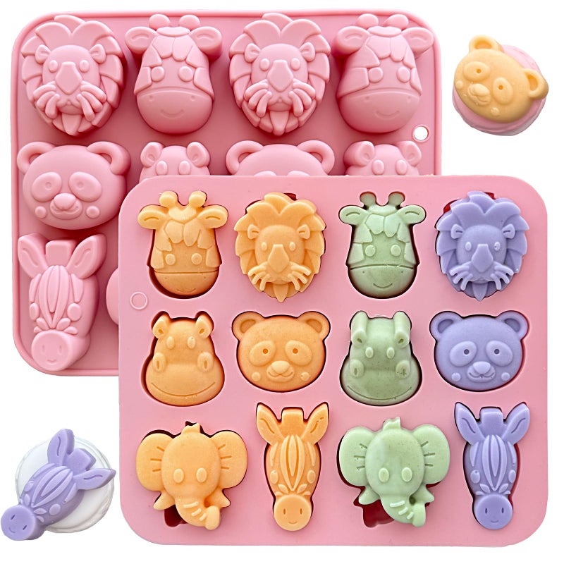 ZINDIACINE 2-Pack Animal Chocolate Molds - Cute Silicone Candy Molds with Panda, Elephant, Hippo, Lion Shapes, Multi-Purpose for Chocolate, Jelly, Soap,Ice Cube Candle Making, Food-Safe & Easy to Demold - Image 1