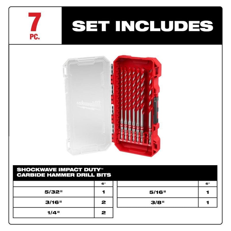 Milwaukee Electric - 7PC. Shockwave Carbide Hammer Drill BIT KIT - Image 3