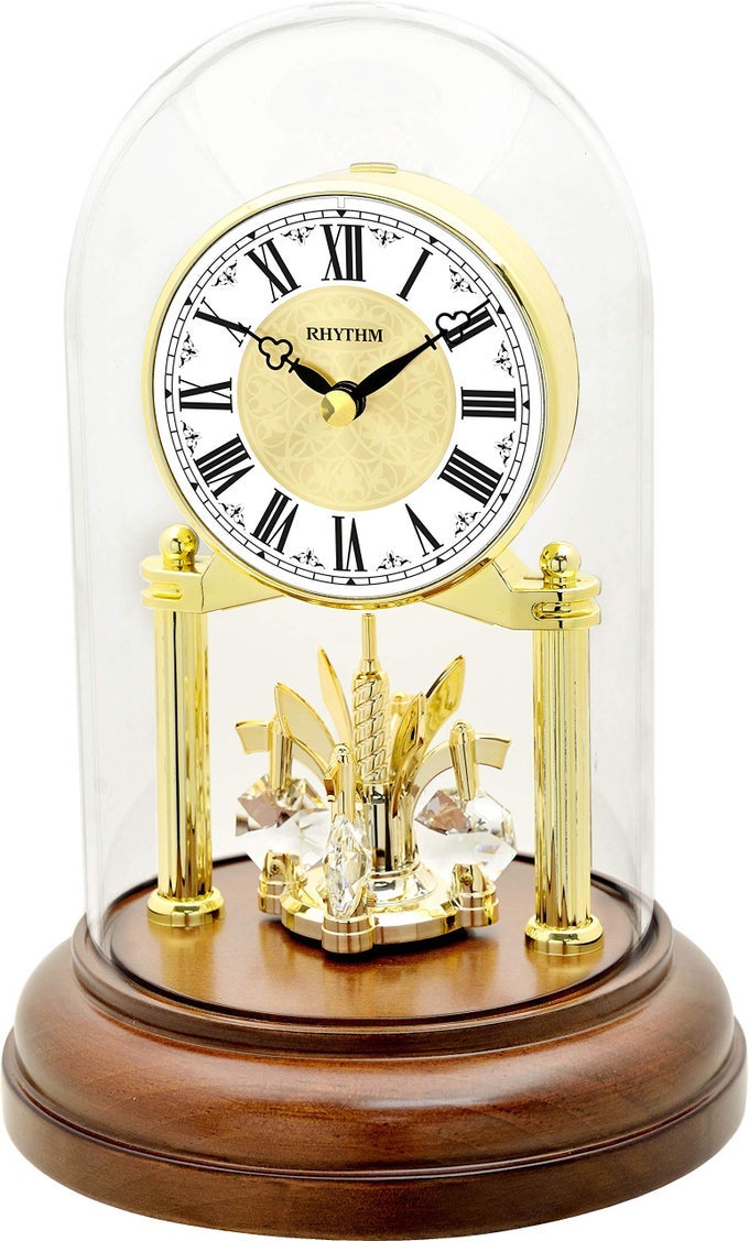 ANNIVERSARY MANTEL CLOCK WOOD BASE GLASS DOME