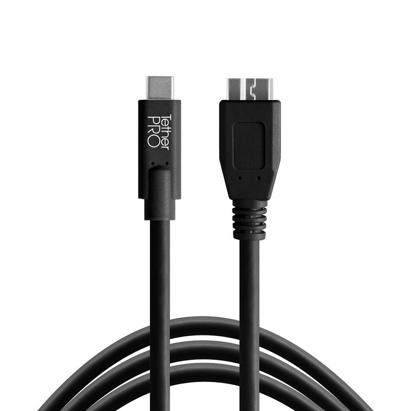 Tether Tools TetherPro USB-C to USB 3.0 Micro-B Cable | for Fast Transfer and Connection Between Camera and Computer | Non-Reflective Black | 15 Feet (4.6 m) - Image 1