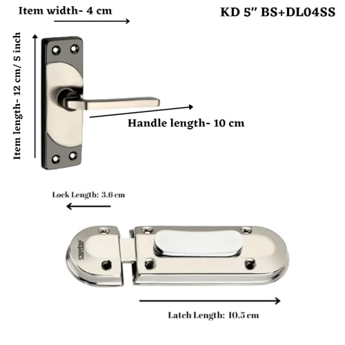 SARDAR KD 5" Black Silver Iron Baby Latch| Bathroom Door Handle| Mortise Handle with Baby Latch| Keyless Handle Bathroom| Tower Bolt for Bathroom| Push to Close Latch (with Door Latch) - Image 2