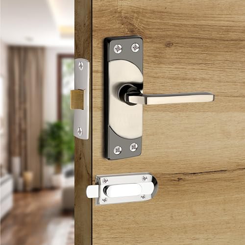 SARDAR KD 5" Black Silver Iron Baby Latch| Bathroom Door Handle| Mortise Handle with Baby Latch| Keyless Handle Bathroom| Tower Bolt for Bathroom| Push to Close Latch (with Door Latch) - Image 1