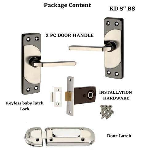 SARDAR KD 5" Black Silver Iron Baby Latch| Bathroom Door Handle| Mortise Handle with Baby Latch| Keyless Handle Bathroom| Tower Bolt for Bathroom| Push to Close Latch (with Door Latch) - Image 3