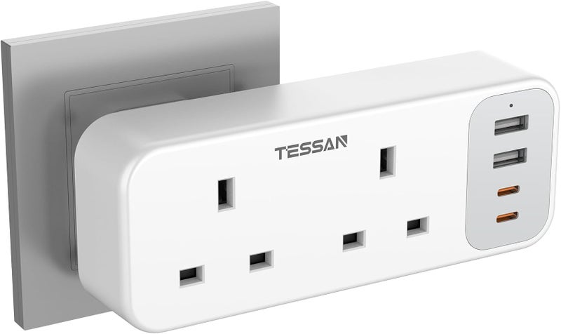 TESSAN 2 Way Multi Plugs Extension Adapter with 4 USB(2 USB C) - Image 1