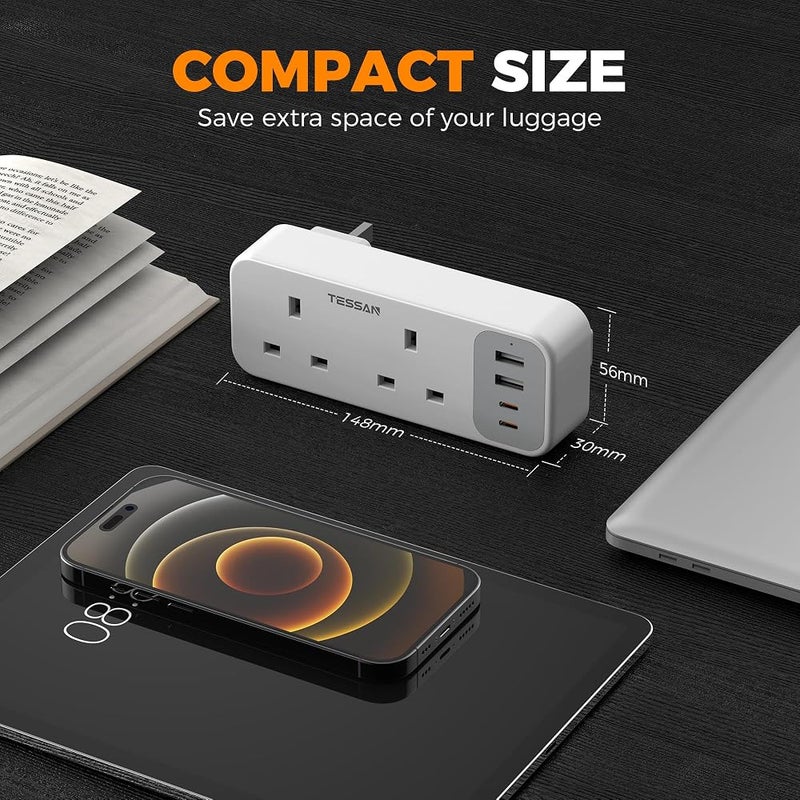 TESSAN 2 Way Multi Plugs Extension Adapter with 4 USB(2 USB C) - Image 5