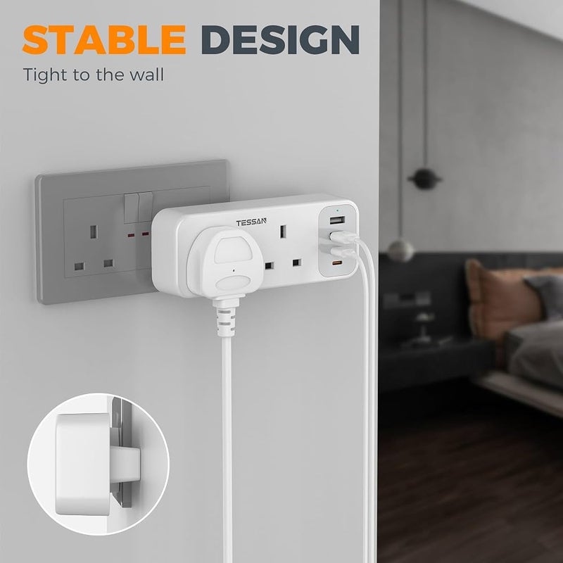 TESSAN 2 Way Multi Plugs Extension Adapter with 4 USB(2 USB C) - Image 4