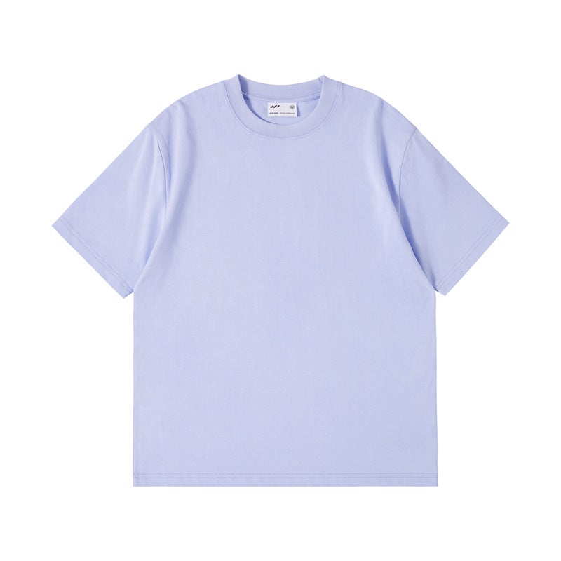 Ami Khaji Loose Solid Color Short Sleeve T-shirt Mens Fashion Brand 240g Heavy Cotton Shoulder Half Sleeve Backing Top Women Lotus Purple 