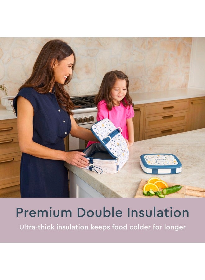 Bentgo Kids Lunch Bag - Durable, Double-Insulated Lunch Bag for Kids 3+; Holds Lunch Box, Water Bottle, & Snacks; Easy-Clean Water-Resistant Fabric & Multiple Zippered Pockets (Friendly Skies) - Image 2