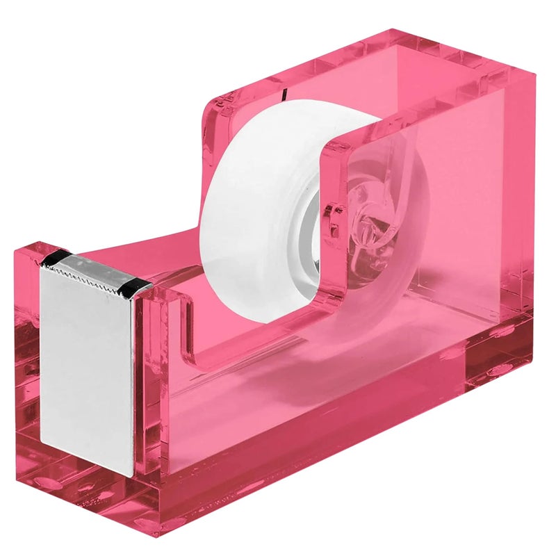OfficeGoods Acrylic Tape Dispenser â€“ Modern Desk Organizer for Office Supplies â€“ Heavy Duty Refillable Tape Holder for Home and School Crafting â€“ Stylish Desktop Accessory for Gift Wrapping, Pink - Image 1