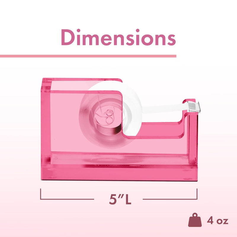 OfficeGoods Acrylic Tape Dispenser â€“ Modern Desk Organizer for Office Supplies â€“ Heavy Duty Refillable Tape Holder for Home and School Crafting â€“ Stylish Desktop Accessory for Gift Wrapping, Pink - Image 4
