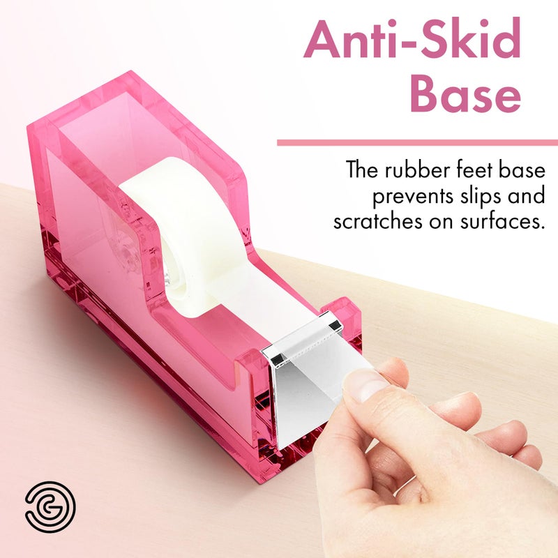 OfficeGoods Acrylic Tape Dispenser â€“ Modern Desk Organizer for Office Supplies â€“ Heavy Duty Refillable Tape Holder for Home and School Crafting â€“ Stylish Desktop Accessory for Gift Wrapping, Pink - Image 3