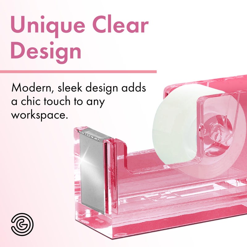 OfficeGoods Acrylic Tape Dispenser â€“ Modern Desk Organizer for Office Supplies â€“ Heavy Duty Refillable Tape Holder for Home and School Crafting â€“ Stylish Desktop Accessory for Gift Wrapping, Pink - Image 2