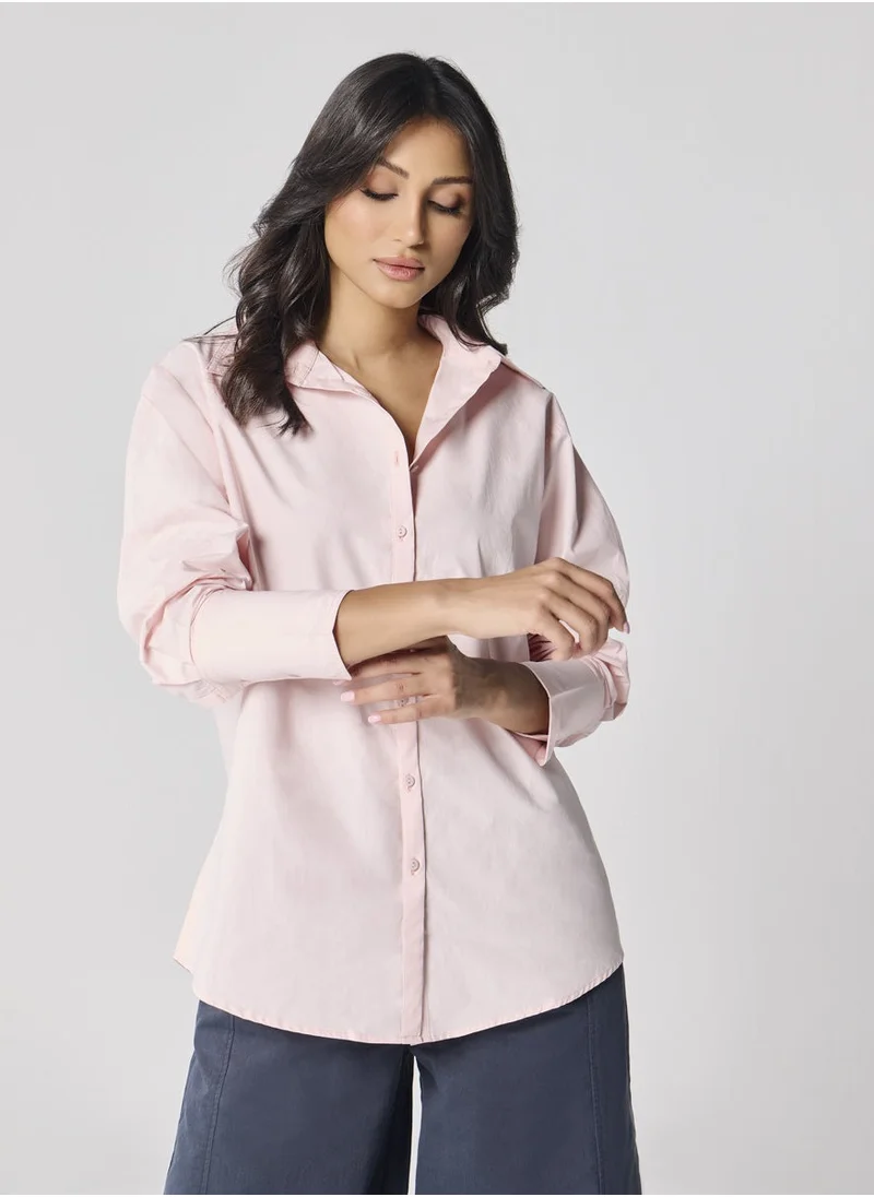 زجزاج Cotton Oversized Shirt- Baby Pink