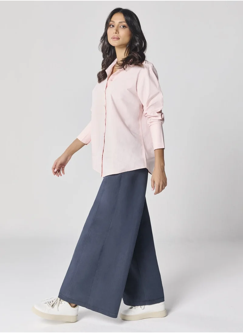زجزاج Cotton Oversized Shirt- Baby Pink