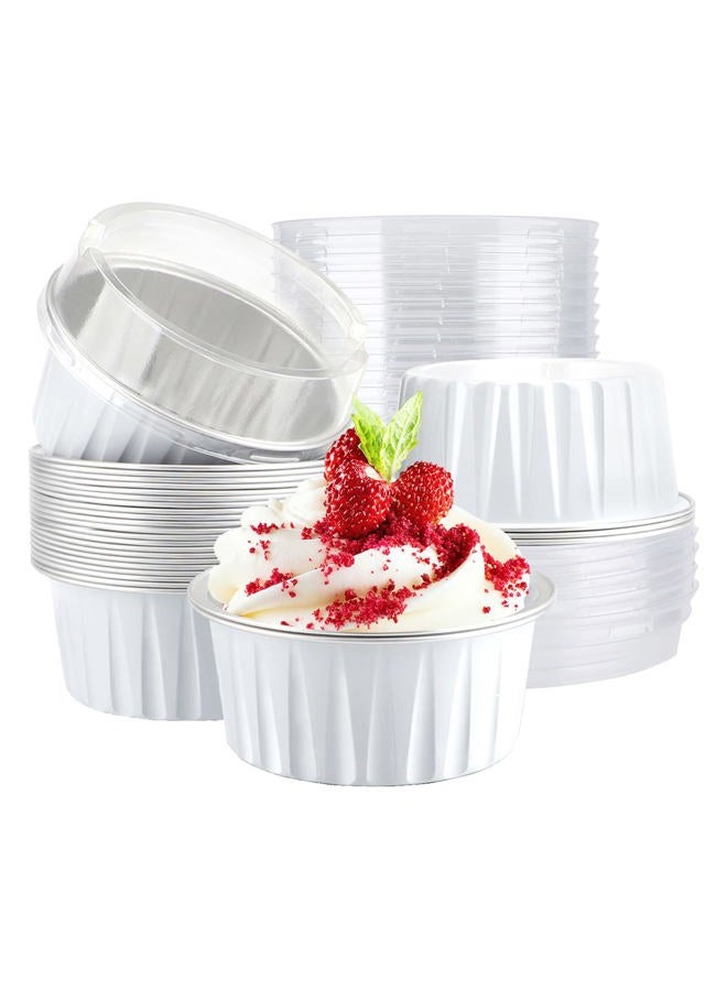 EUSOAR Ramekin Baking Cups, 30pcs 5oz Aluminum Foil Muffin Liners Cupcake Baking Cup with Lids, Mini Pie Pans with Lids, Disposable Foil Baking Cups Containers for Creme Brulee or Cupcake-White - Image 1