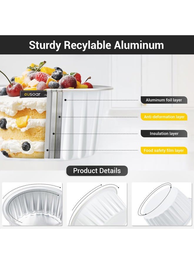 EUSOAR Ramekin Baking Cups, 30pcs 5oz Aluminum Foil Muffin Liners Cupcake Baking Cup with Lids, Mini Pie Pans with Lids, Disposable Foil Baking Cups Containers for Creme Brulee or Cupcake-White - Image 3