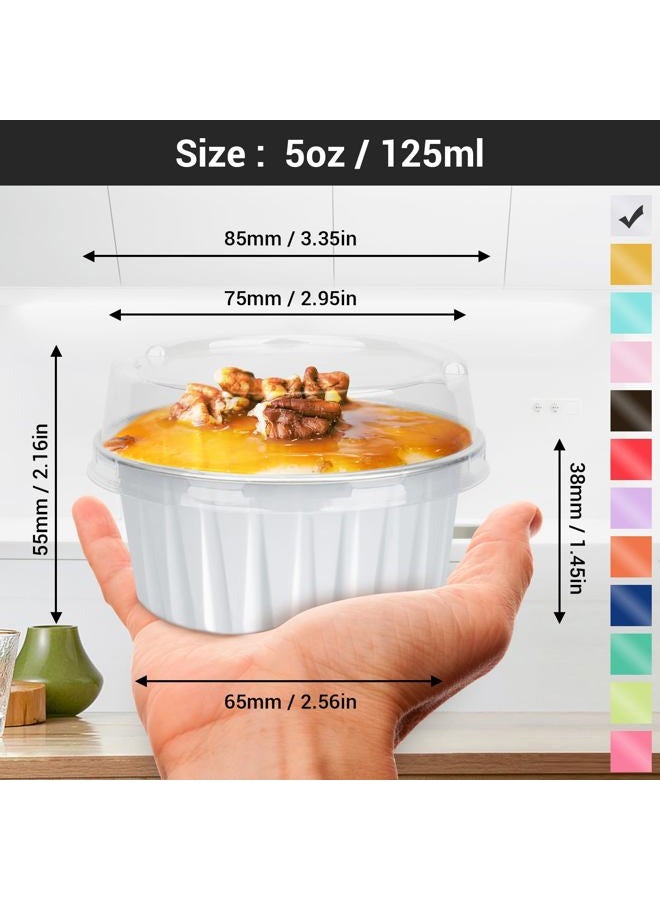 EUSOAR Ramekin Baking Cups, 30pcs 5oz Aluminum Foil Muffin Liners Cupcake Baking Cup with Lids, Mini Pie Pans with Lids, Disposable Foil Baking Cups Containers for Creme Brulee or Cupcake-White - Image 2