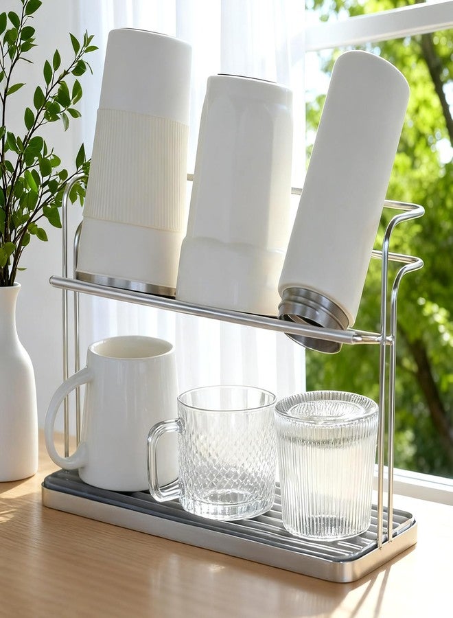 BJSSBJH Bottle Drying Rack,Coffee Mug Holder with Drain Tray for Coffee Cup,Water Cup(Silver) - Image 1