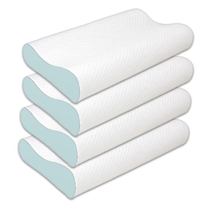MASHUR FAB | Memory Foam Pillow,Contour Cervical Orthopedic Supports Neck Pain and Shoulder Pain for Sleeping, Ergonomic Neck Support Pillow for Side Back 19X12X4 Inch, White Pack of (04) - Image 1