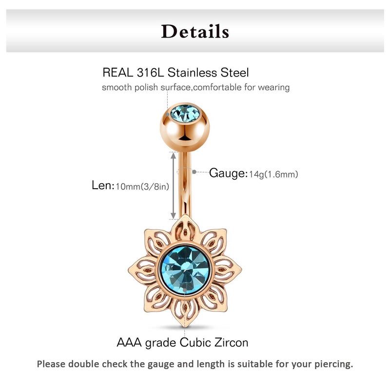 FECTAS 14g Belly Button Rings Surgical Steel CZ with Retainers Navel Ring Barbell for Women Body Piercing Jewelry Rose Gold Silver - Image 2