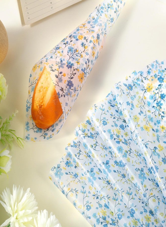 Fabllewavi 150 PCS Spring Wildflower Wax Paper for Food Deli, 9.8 x 8.3 inch Coquette Elegant Blue Floral Patterns Greaseproof Deli Sheets for Sandwich Picnic Basket Liner Spring Party Supplies - Image 3