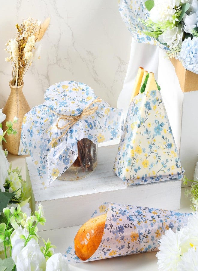 Fabllewavi 150 PCS Spring Wildflower Wax Paper for Food Deli, 9.8 x 8.3 inch Coquette Elegant Blue Floral Patterns Greaseproof Deli Sheets for Sandwich Picnic Basket Liner Spring Party Supplies - Image 5