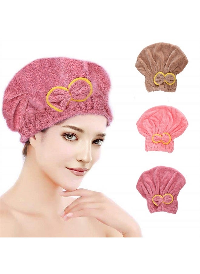 Yomigoo Hair Drying Towel 3 Packs, Quick Dry Microfiber Hair Towel, Super Absorbent Hair Towel Wrap for Wet Hair, Bath Accessories for Women with Long & Thick Hair (Coffee&Light Pink&Dark Pink) - Image 1