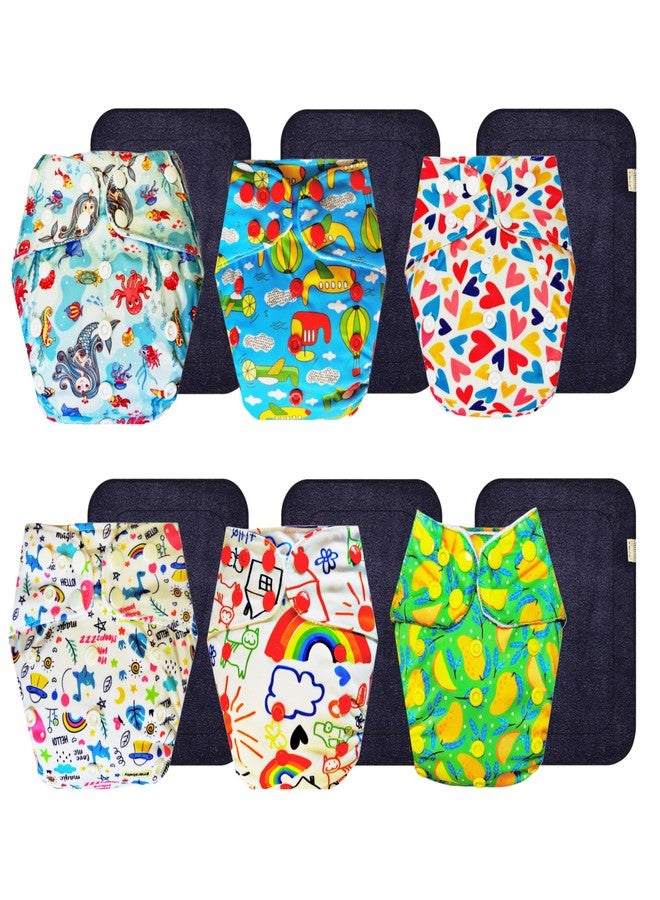 حفاضات قماشية فاخرة من دمبلدو مع حشوة سوداء (عبوة من 6 قطع) | ناعمة ولطيفة | قابلة لإعادة الاستخدام والغسل | سريعة الجفاف | مثالية لفصل الصيف الهندي | من 3 أشهر إلى 3 سنوات | مناسبة للجنسين - Image 1