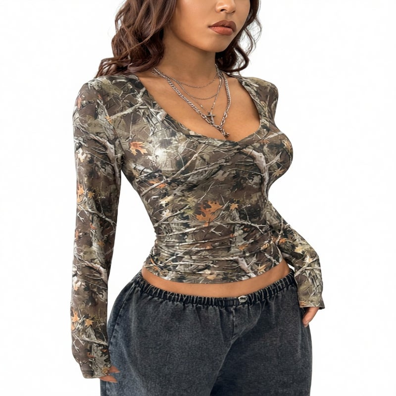 Vintage U-Neck Fitted Women's T-Shirt, Retro Style - Image 1