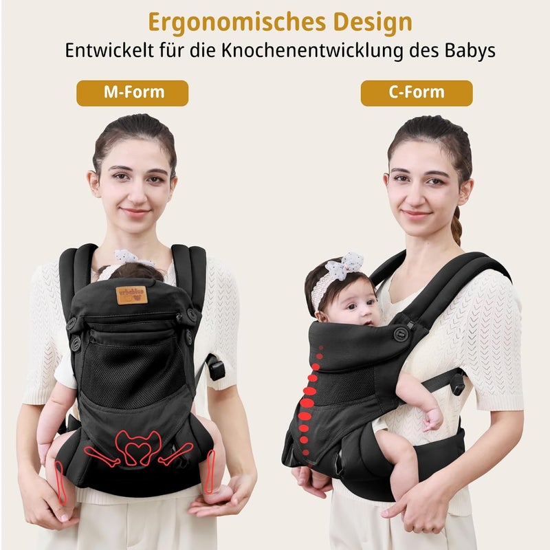 vrbabies Baby Carrier Newborn to Toddler Ergonomic Safe Soft Breathable Infant Carrier with Adjustable Head Neck Support  Outdoor Kangaroo Front  Back Carry Baby Carriers for Baby 840lbs Black - Image 2