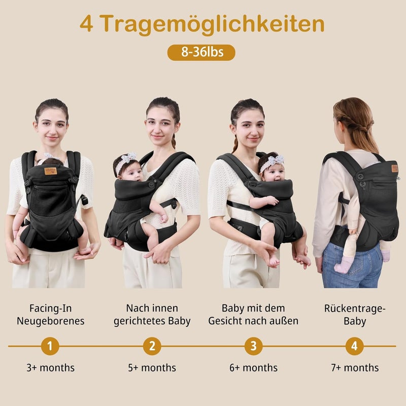 vrbabies Baby Carrier Newborn to Toddler Ergonomic Safe Soft Breathable Infant Carrier with Adjustable Head Neck Support  Outdoor Kangaroo Front  Back Carry Baby Carriers for Baby 840lbs Black - Image 3