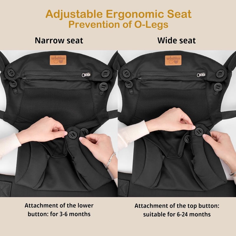 vrbabies Baby Carrier Newborn to Toddler Ergonomic Safe Soft Breathable Infant Carrier with Adjustable Head Neck Support  Outdoor Kangaroo Front  Back Carry Baby Carriers for Baby 840lbs Black - Image 4
