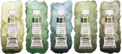 Schmincke - HORADAM® AQUARELL, Super-Granulation Set Forest, 5 x 15 ml tubes, 74 851 097, wooden box, very strong granulating watercolors - Image 3