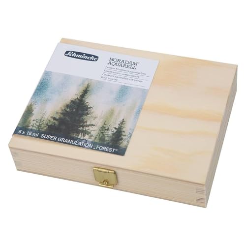 Schmincke - HORADAM® AQUARELL, Super-Granulation Set Forest, 5 x 15 ml tubes, 74 851 097, wooden box, very strong granulating watercolors - Image 2