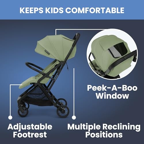 Delta Children Icon Ultra Compact Lightweight Everyday & Travel Stroller - One-Hand Fold - Only 15.6 lbs- Fits in Overhead Compartments - Greenguard Gold Certified - Multi-Position Recline, Sage Green - Image 5