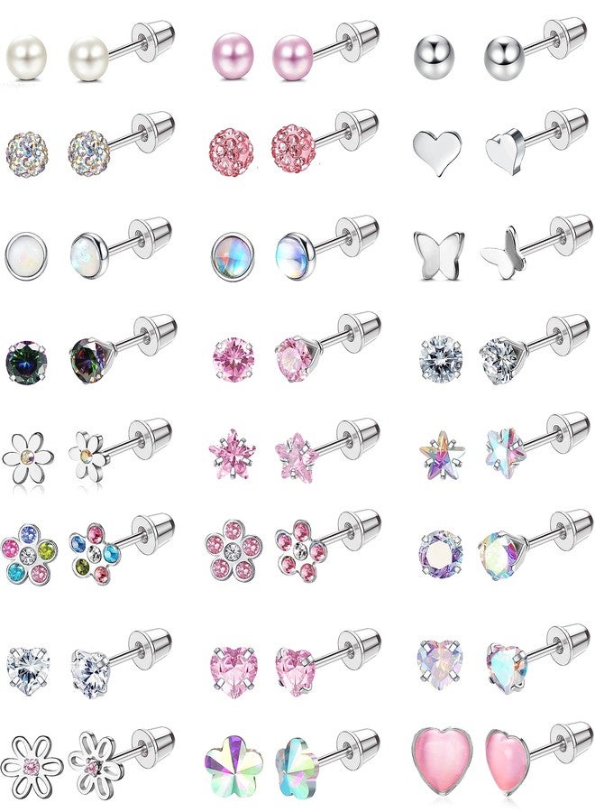 YADOCA 24Pairs Hypoallergenic Earrings for Girls Women - 𝑺𝒖𝒓𝒈𝒊𝒄𝒂𝒍 𝑺𝒕𝒆𝒆𝒍 Screw Back Earring Cute Kids Baby Toddler Earrings 4mm Tiny Screwback Flat Back Stud Earring Set Age: Over 3 Years Old - Image 1
