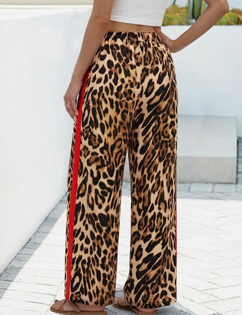 Rapbin Cheetah Pants for Women Business Casual Outfits Elastic Waist Work Trousers Flowy Wide Leg Pants with Pockets (Leopard 2-M) - Image 5