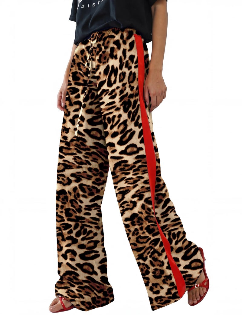 Rapbin Cheetah Pants for Women Business Casual Outfits Elastic Waist Work Trousers Flowy Wide Leg Pants with Pockets (Leopard 2-M) - Image 1
